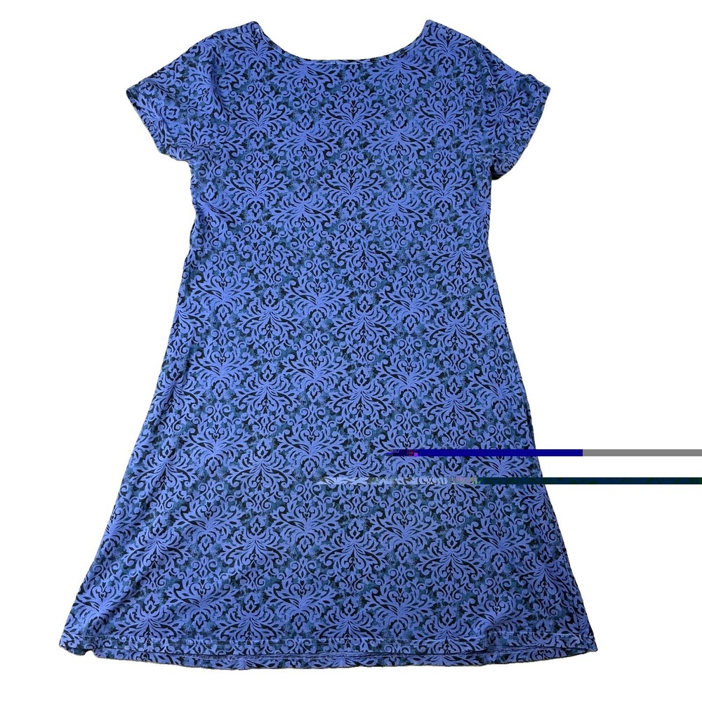 Fresh Produce Blue Damask-Print Short Sleeve A-line Cotton Dress Women M Coastal - Picture 9 of 9